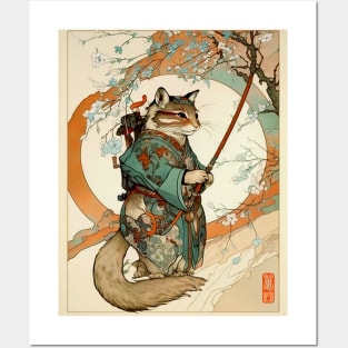 Japanese Tanuki Samurai Cat Posters and Art